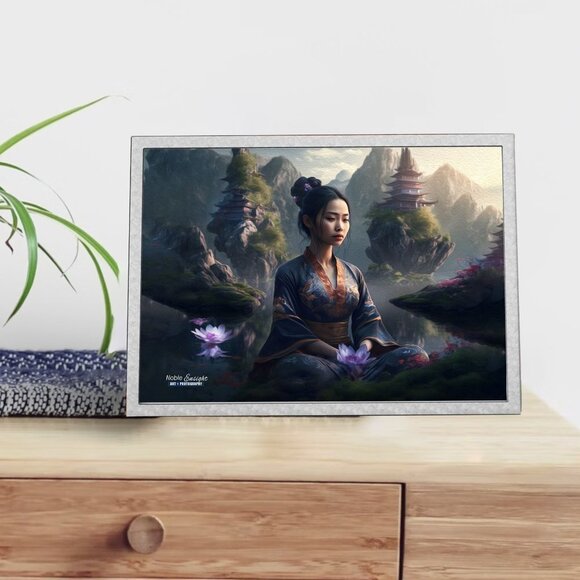 8x10 Woman Meditating Gorgeous‎ Landscape Fantasy Art Oil Painting Print - Picture 4 of 7